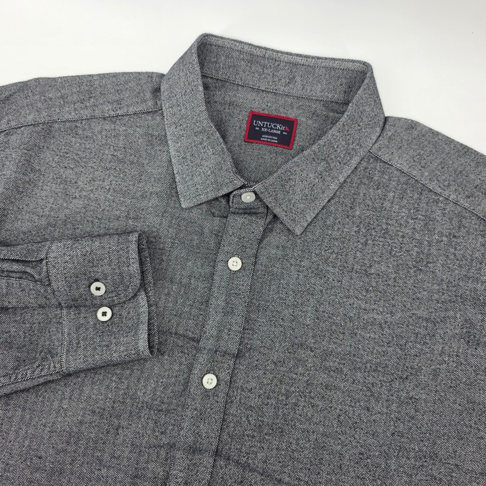 UNTUCKit Librando Grey Herringbone Cotton Button Up Shirt Mens XXL 40246